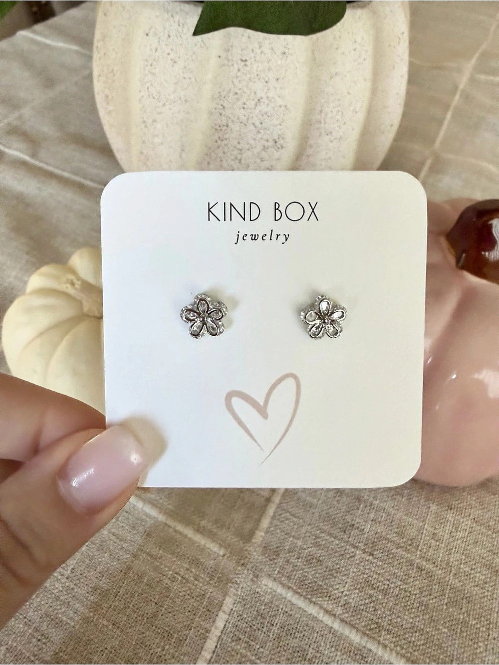 Kind Box Floral Stud Earrings in Silver Like New